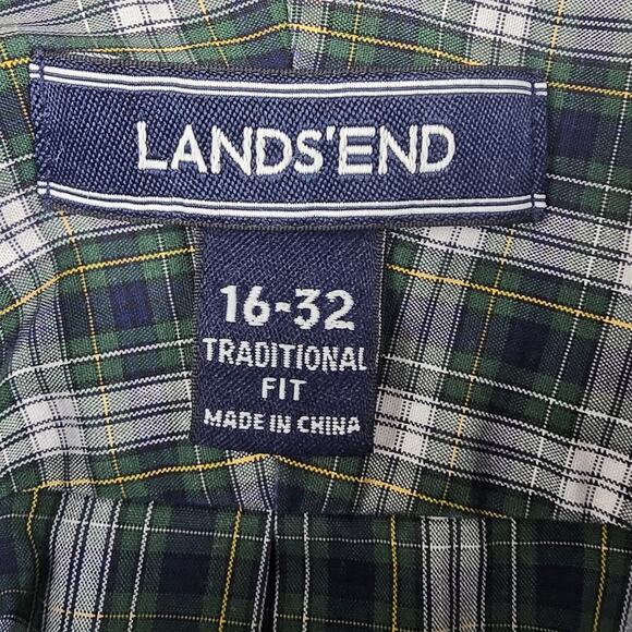 Lands' End 16-32 Traditional Fit Mens Long Sleeve Checkered Button Down Shirt - Picture 9 of 14